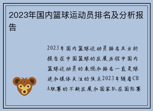 2023年国内篮球运动员排名及分析报告
